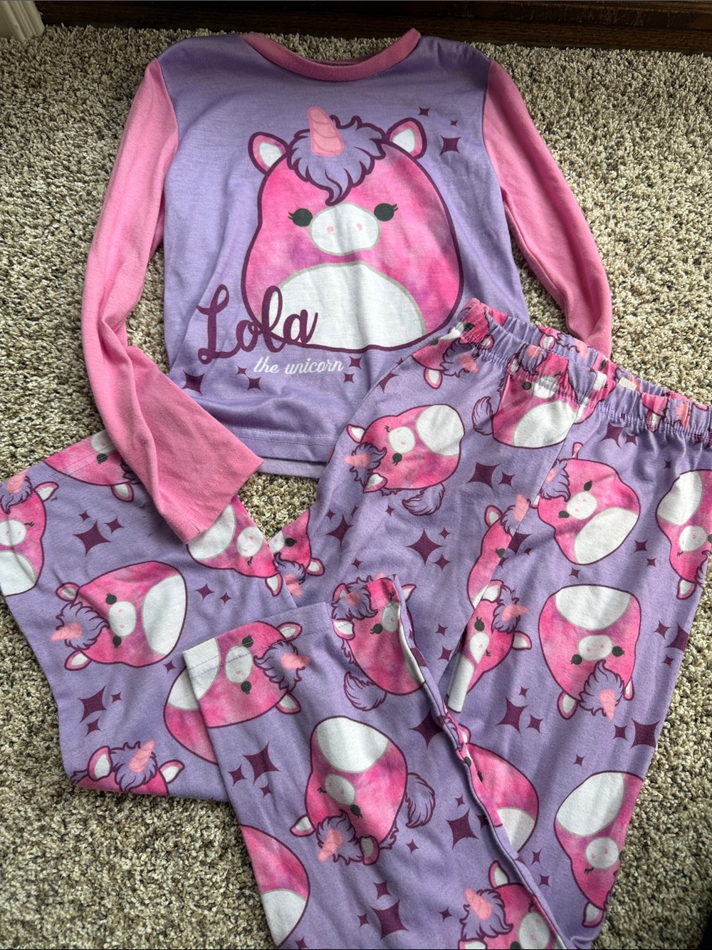 Lola the Unicorn Squishmallow Pink & Lavender Kids Pajama Set size small/6